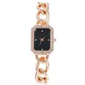 Women's square fashion watch in rose gold with diamond bezel and chain link strap - Rose Gold Case Black Dial