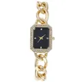 Fashion women's rectangular quartz watch with diamond bezel and golden Cuban chain strap - Gold Case Black Dial