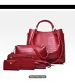 Red 4-piece crocodile pattern handbag set including tote and crossbody bags - Red