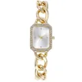 Elegant gold square watch with crystal bezel and chunky metal chain strap for women - Gold Case White Dial
