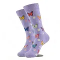 Chaussettes mi-hautes violettes avec motifs papillons et fleurs pour femmes - Papillon Mauve Clair (GM009)