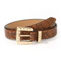 Vintage brown PU leather belt with floral embossing and square gold buckle for men and women - Golden Brick Texture Rectangular Buckle (No. 5)