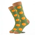 Texture détaillée des chaussettes vertes avec des motifs d'orange et de fruits - Orange Vert Herbe (GM004)