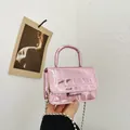 Mini sac rose métallisé motif crocodile avec chaîne à billes argentée pour filles - 13cm / Rose