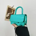 Mini sac laser vert métallique à motif crocodile avec chaîne argentée pour filles - 13cm / Vert