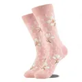 Chaussettes roses avec maille nid d'abeille blanche et motif fleurs de magnolia - Floral Rose Clair (GM0028)