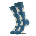 Chaussettes mi-mollet bleu-gris avec motifs alpaga blancs et bords côtelés - Alpaga Bleu Gris (GM0048)
