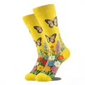 Chaussettes mi-hautes en coton jaune gingembre avec motifs de papillons et fleurs sauvages - Floral Jaune Gingembre (GM0051)