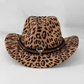 Leopard print western cowboy hat with faux suede texture and silver bull skull buckle - M(56-58cm) / Leopard Bull Skull (02)