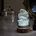 Macro shot of natural crystal aroma stones in glass cup on warm LED wood base with essential oil - White Crystal (Charging) / Without Glass Cover