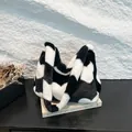 Sac fourre-tout en peluche avec motif en damier noir et blanc et texture douce en fausse fourrure - Noir