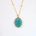 Collier en acier inoxydable plaqué or 14K avec un pendentif en pierre naturelle verte - Amazonite Enveloppée d'Or