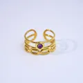 Three-layer 14K gold-plated stainless steel open ring with round purple natural stone - Purple Crystal