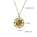 Gold necklace with green round gemstone sun pendant 17mm and beaded chain - Sun Wheel Green Pendant - African Jade (XBN260903-非洲玉-5)