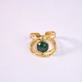 14K gold plated multi-layer ring with textured finish and green gemstone inlay - African Jade (Green)
