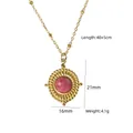 Vintage stainless steel ball chain necklace featuring a pink natural stone pendant - Retro Round Frame Pink Stone - Rhodochrosite (XBN260903-红纹石-1)