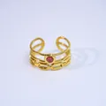 Minimalist 14K gold plated open ring featuring a layered chain design and pink gemstone - Rhodonite