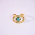 Hammered 14k gold plated open ring with faceted natural turquoise stone for women - Amazonite (Light Blue)