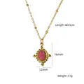 Gold stainless steel necklace featuring an oval red agate stone pendant with 40+5cm chain - Beaded Texture Oval Red Stone - Rhodochrosite (XBN260903-红纹石-2)