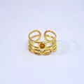 Golden multi-layer open ring with amber stone inlay and chain-link texture design - Yellow Tiger Eye