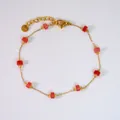 Pulsera de cadena de acero inoxidable dorado con cuentas de piedra natural roja - Pulsera de Cuarzo Fresa