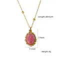 Golden stainless steel necklace with pink natural stone pendant, 40+5cm length - Wavy Edge Oval Pink Stone - Rhodochrosite (XBN260903-红纹石-3)