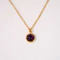 14k gold plated stainless steel necklace featuring a round purple gemstone pendant - Enclosed Amethyst