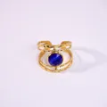 Adjustable 14k gold plated multilayer ring with hammered texture and blue stone - Lapis Lazuli (Deep Blue)