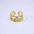 Three-layer 14K gold-plated adjustable ring featuring light blue natural stone - Amazonite