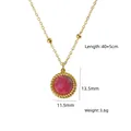 Gold stainless steel necklace with red faceted gemstone pendant and 45cm ball chain - Twisted Rope Border Round Stone - Rhodochrosite (XBN260903-红纹石-4)