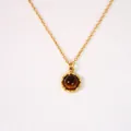 Minimalist 14k gold plated stainless steel necklace featuring a brown gemstone pendant - Enclosed Yellow Tiger Eye