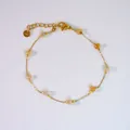 Pulsera de acero inoxidable dorado con piedras naturales rectangulares y cierre de mosquetón - Pulsera de Citrino