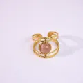 Adjustable 14k gold plated layered ring with round peach natural sunstone gemstone - Sunstone (Orange Pink)
