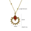 Golden sunburst necklace with red agate stone pendant and detailed measurements - Hollow Ring Red Gem - Red Agate (XBN260903-红玛瑙-1)