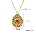 Gold stainless steel oval necklace with red stone center and star engraving - Oval Hammered Red Bead Starburst - Red Agate (XBN260903-红玛瑙-2)