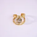 Adjustable 14k gold plated stainless steel ring with round marble natural stone - Feldspar (White Texture)