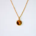 14k gold plated stainless steel necklace with round faceted tiger eye stone pendant - Faceted Yellow Tiger Eye