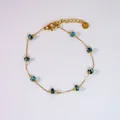 Pulsera de cadena de acero inoxidable dorado con cuentas cuadradas de piedra jaspeada azul - Pulsera de Piedra de Pino Africana