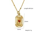 Vintage gold stainless steel necklace featuring a rectangular red agate sunburst pendant - Rectangular Hollow Sun Pattern - Red Agate (XBN260903-红玛瑙-3)