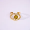 14k gold layered stainless steel ring with hammered texture and yellow gemstone - Mustard Stone (Yellow Green)