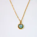 14k gold plated stainless steel necklace with round turquoise natural stone pendant - Faceted Amazonite