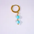 Pendiente de aro dorado bohemio con cuentas azul cielo y acero inoxidable pulido - Estilo de Cuentas Dobles Facetadas Azul Cielo (30)