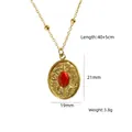 Vintage golden oval necklace with faceted red agate stone and sunburst texture - Sunburst Pattern Red Oval Stone - Red Agate (XBN260903-红玛瑙-4)