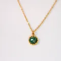 14k gold plated stainless steel necklace with faceted round dark green emerald stone - Faceted African Jade Ring