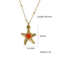 Gold starfsh necklace with red agate stone and beaded chain 45cm length - Starfish Style - Red Agate (XBN260903-红玛瑙-5)
