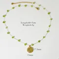 14K gold plated stainless steel necklace with peridot stones and moon star charm - Round Moon Plate Style / Peridot Green