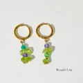 Pendientes de aro en oro de 14K con cuentas de gemas verdes y moradas, peso 3,4g - Peridoto Multicolor