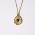 Water drop necklace with 14K gold plating and a round blue stone pendant - Lapis Lazuli