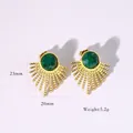 French vintage sunburst earrings with natural green malachite in 14K gold titanium steel - Earrings / Gold-African Jade