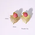 French vintage 14K gold-plated titanium earrings with pink natural stone studs - Earrings / Gold-Rhodochrosite